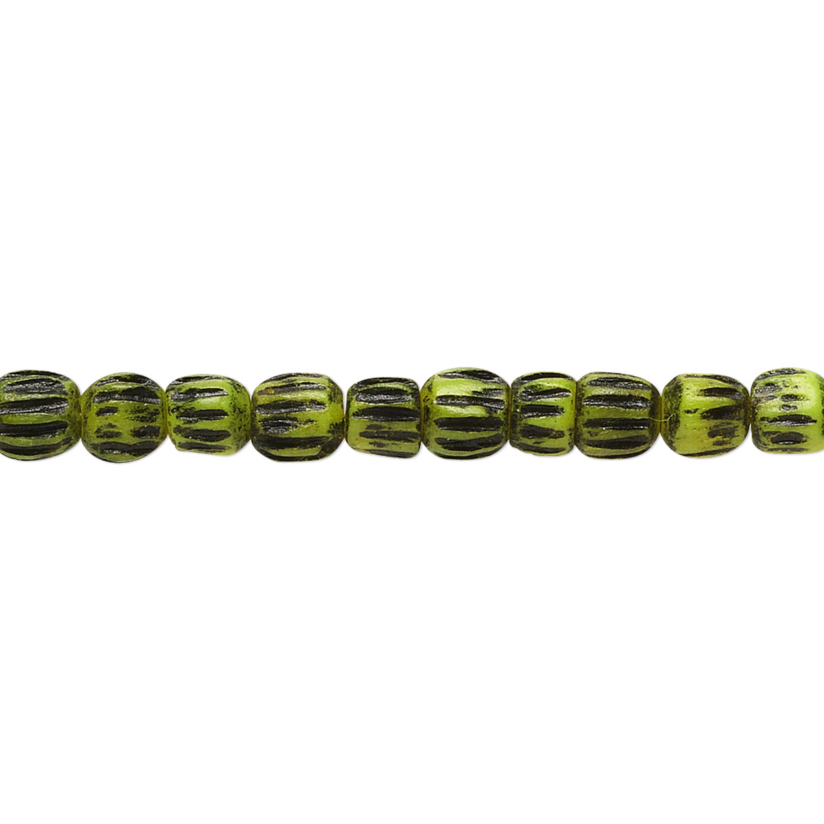 Green Black Corrugated Bone Beads Strand 110b